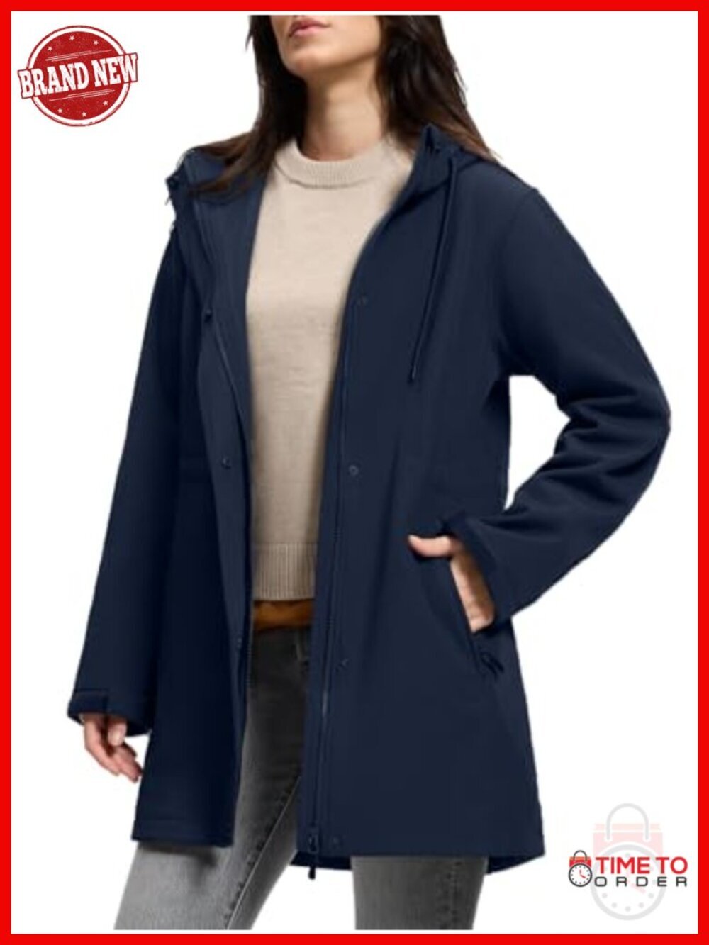 Women's Waterproof Fleece Lined Rain Jacket Hooded Windbreaker Long Coat
